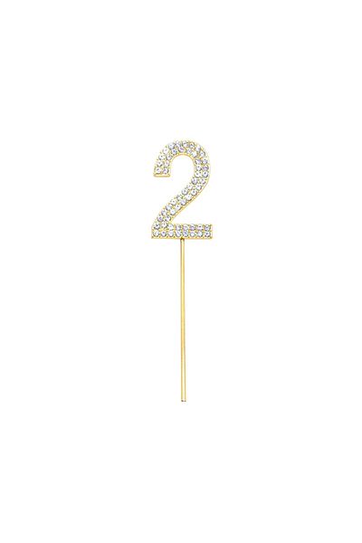 Choice 2 1pc Glitter Alloy Rhinestone Number Cake Toppers Baby Shower Birthday Decoration Wedding Gold Sil.