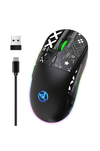 Choice ماوس ألعاب لاسلكي ميكانيكي أسود اللون HXSJ T90 2.4 جيجاهرتز RGB مريح 10 ملايين ضغطة مفتاح 3600DP