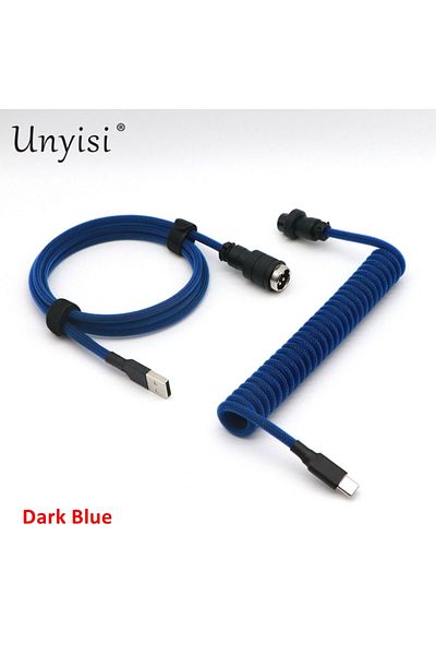Choice 1.2m - 15cm Coiled Dark Blue Hand Made Paracord and PET Double Sleeved USB-A to USB-C Type-C Coiled