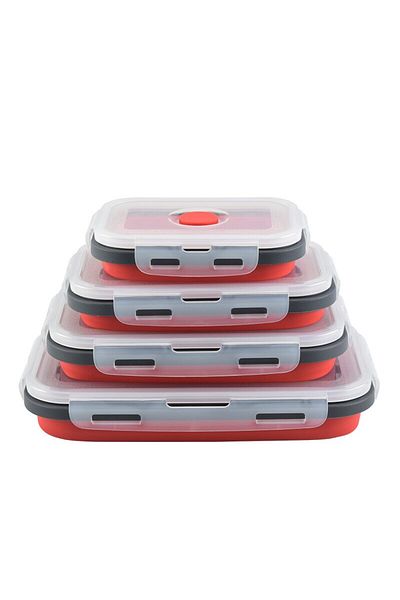 Choice grey red One layer 4PCS Foldable Silicone Lunch Box Portable Microwave Heated Lunch Box Square Silic