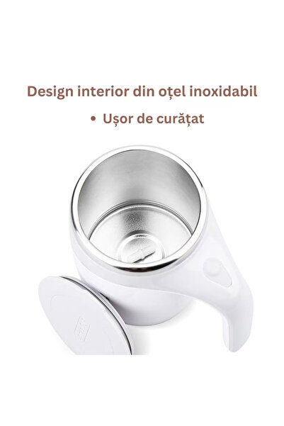 ABYZ Cană metalică cu amestecare automată, termos, 380 ml, albă