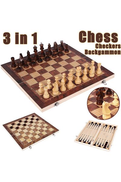 Choice 3 in 1 Chess Game Board Children Folding Storage Wooden Wooden Chess Board International Chess C...