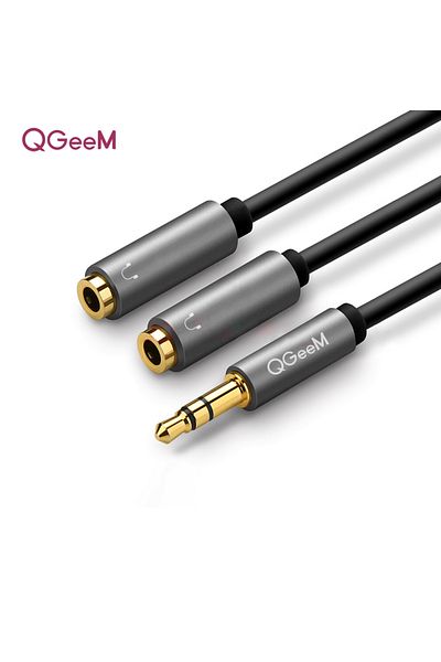 Choice كابل تمديد سماعة الأذن Qgeem أسود، كابل صوت بمقبس 3.5 مم، ذكر إلى 2 أنثى، كابل AUX، سماعة رأس Spl