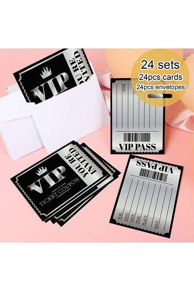 Choice Silver 24pcs 24 Vip Party Invitations, Double-sided Gold And Silver, Themed Birthday Celebration Inv