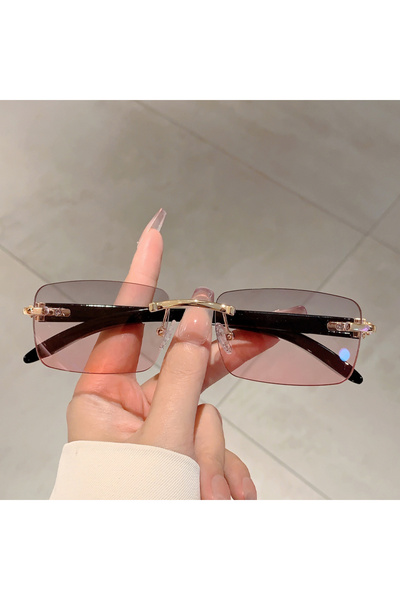 Choice نظارة شمسية KAMMPT مستطيلة بدون إطار باللونين الرمادي الذهبي والوردي، ...