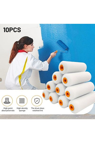 Choice 10PCS 100mm Mini White Durable Foam Paint Roller Sleeves Painting Decorating Sponge Rollers Art S...