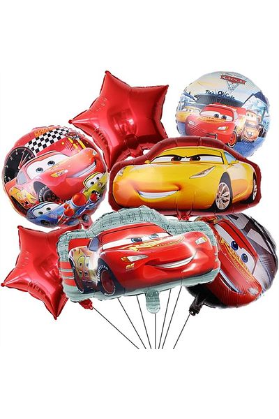 Miniso 18inch Mcqueen 7pcs Cartoon Lightning Mcqueen Car Shaped Aluminum Film Balloon Mobilization Birthday