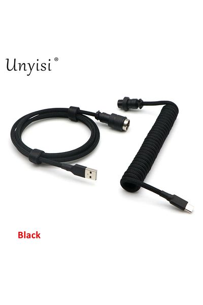 Choice 1.2m - 15cm Coiled Black Hand Made Paracord And Pet Double Sleeved Usb-a To Usb-c Type-c Coiled Cabl