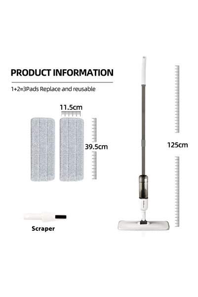 SDARISB Square 3 Pads DARIS Spray Flat Mop With Reusable Microfibers Pads 360° Rotation Floor Cleaning Mop 5