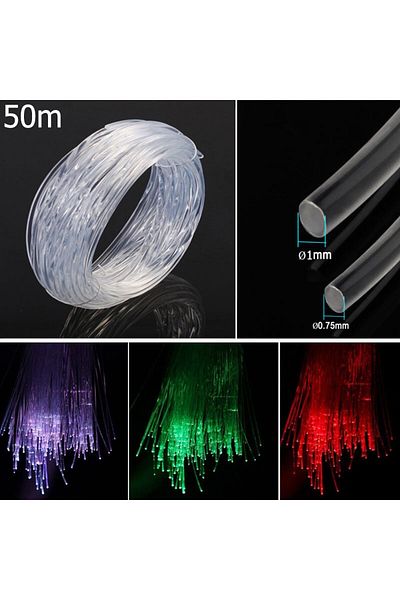 Choice 50mx1mm 50mx0.75mm/1.0mm PMMA Plastic Fiber Optic Cable End Glow Led Light Clear DIY