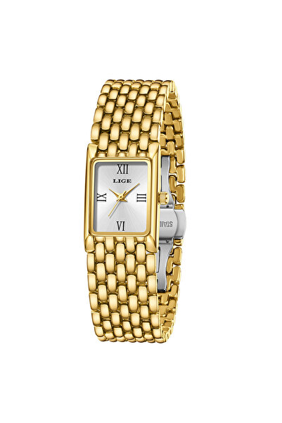 Lige ساعة LIGE 2025 ذهبية أنيقة جديدة للسيدات باللون الذهبي، ساعة كوارتز فاخر...