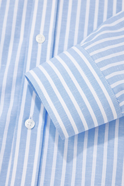 W Collection MAVİ UZUN KOLLU ÇİZGİLİ DESENLİ GÖMLEK