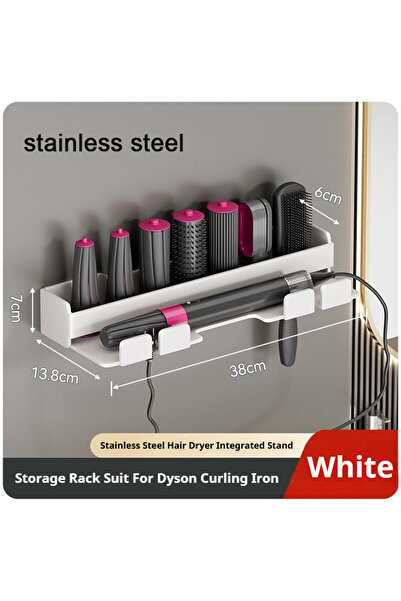 Choice حامل مجفف شعر أبيض مثبت على الحائط مناسب لمجفف الشعر Dyson Airwrap ومكواة تجعيد الشعر H