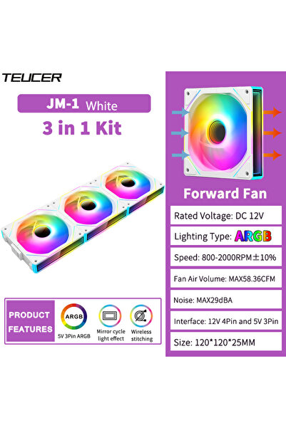 TEUCER A-RGB AS Show JM-1 White Forward JM-1 Computer Case Fan ARGB Mirror Cycle Light Effect 120mm