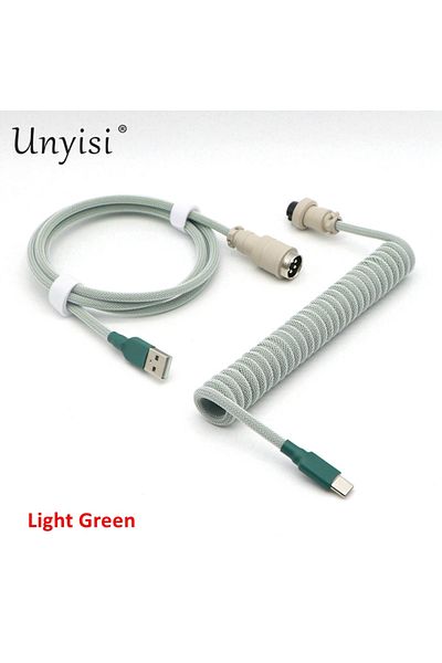 Choice 1.2m - 15cm Coiled Light Green Hand Made Paracord And Pet Double Sleeved Usb-a To Usb-c Type-c Coile
