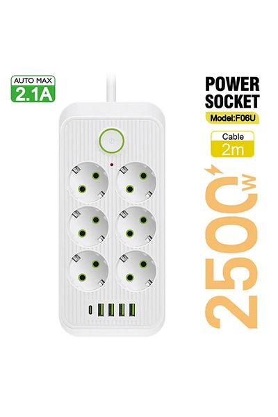 YTYIN Eu 2m White 5m/2m Eu Plug Ac Outlets Multitap Socket Extension Cord Electrical Power Strip With Usb