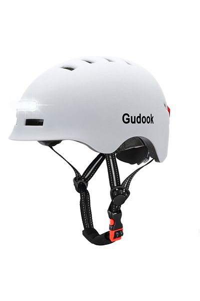Choice M Matte white GUDOOK Adult Bike Helmet with Light - Bicycle Helmets Men - Women - Front and Back LED