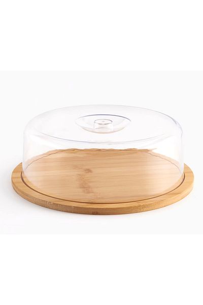 ABYZ Round Bamboo Platter With Lid For Cake, Cookies, Diameter 28cm