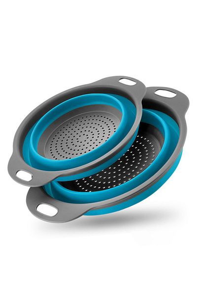 Choice Blue set Drain Basket Silicone Vegetable Fruits Washing Drain Basket Folding Colander Strainer Colla