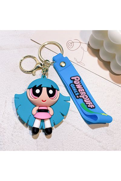 Choice 4 سلسلة مفاتيح إبداعية من Powerpuff Girls للنساء والرجال المعجبين بدمية سيليكون لطيفة من الكرتون Keyri.