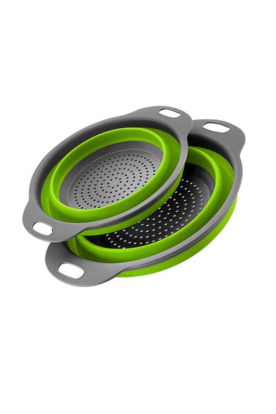 Choice green set Drain Basket Silicone Vegetable Fruits Washing Drain Basket Folding Colander Strainer Coll