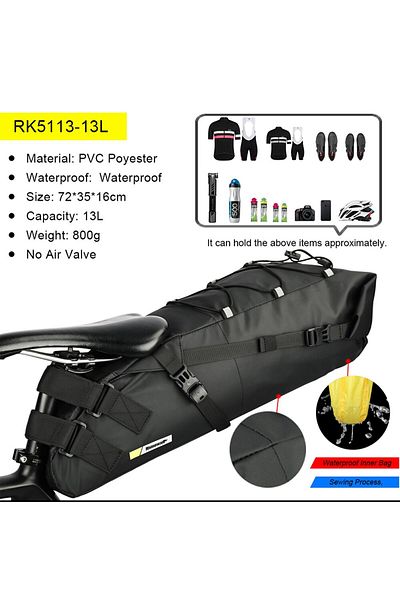 Rhinowalk RK5113-13L Rhinowalk Bike Saddle Bag Waterproof MTB Road Bicycle 13L Large Capacity Cycling Bag Fold