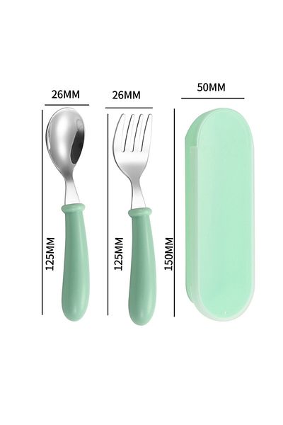 Choice Green Baby Gadgets Tableware Set Children Utensil Stainless Steel Toddler Dinnerware Cutlery Cartoon