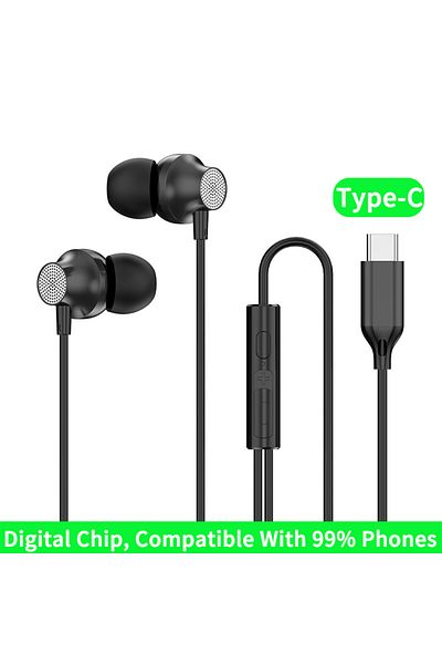 Choice Type-C Black 9D HIFI Heavy Bass Metal Wired Earphone Digital Type-C/3.5mm AUX With Mic In-Ear Earbud