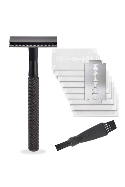 Choice4 ماكينة حلاقة آمنة باللون الأسود غير اللامع بمقبض نحاسي مرجح و5 عبوات ...