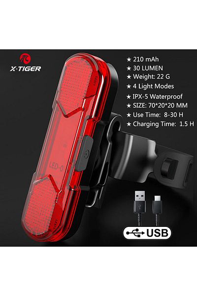 Choice WD-0301 X-TIGER Bicycle Rear Light Waterproof MTB Bicycle Light USB Charge LED Bicycle Taillight Fla