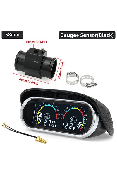 Choice With 38mm adapter 12V 24V 2 IN 1 LCD Digital Truck Car Water Temperature Gauge Voltage 1/8 NPT 10mm