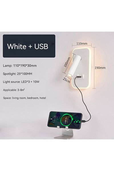Choice 100-240V Warm White (2700-3500K) WHITE Bedside Wall Lamp, LED Wall Light, Wall Mounted Reading Light