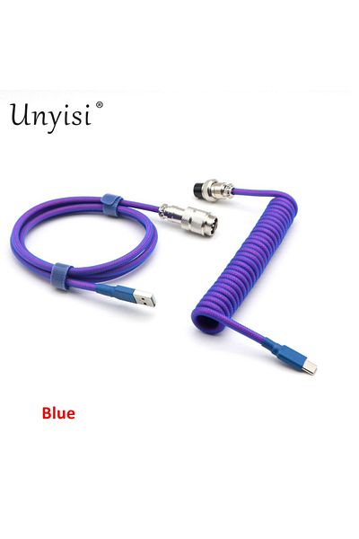 Choice 1.2m - 15cm Coiled Blue Hand Made Paracord And Pet Double Sleeved Usb-a To Usb-c Type-c Coiled Cable