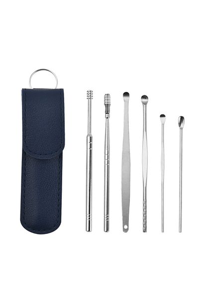 Choice Blue 6Pcs/set ear cleaner Ear Wax Pickers Stainless Steel Earpick Wax Remover piercing kit earwax Cu