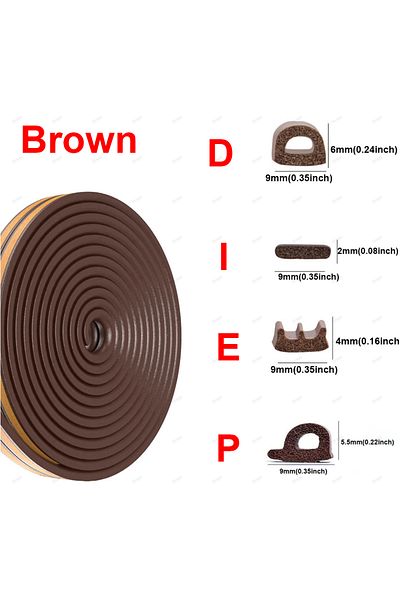 Choice 10M (32.8ft) I (9mmx2mm) Brown 5m/10m DIEP Shape Window Seal Strip 4 Colors Self-adhesive Rubber Wea