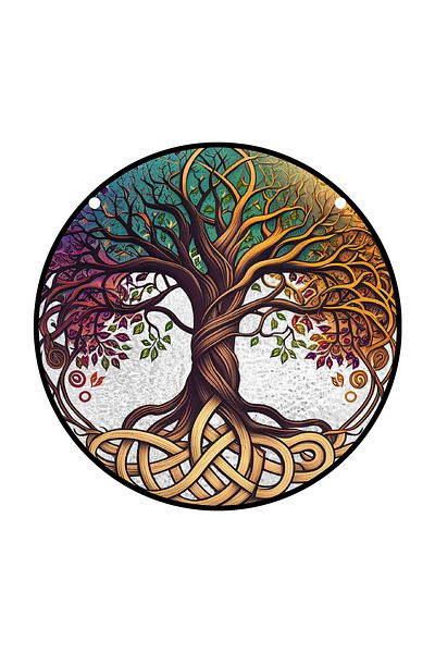 Choice C Glass Pattern Tree of Life Decor Stained Suncatcher for Window Hanging Ornament Panel Decor Birth.