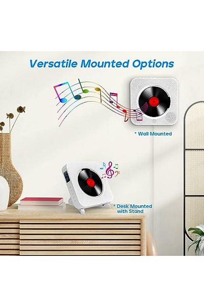 Choice WHITE Qoosea Wall Mounted CD Player with LCD Screen, Home Infrared Remote Control, Support for CD/Bl