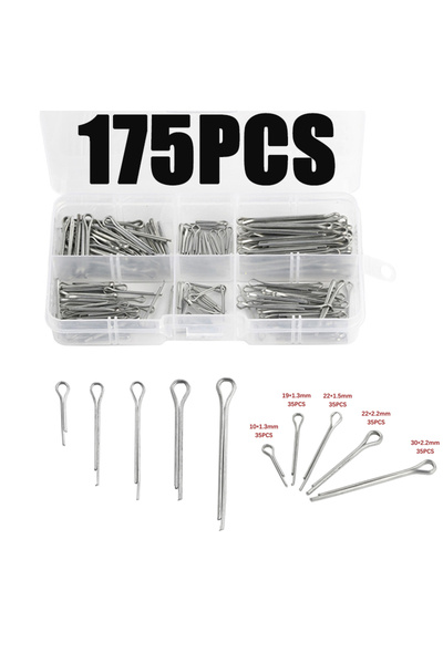 Choice 175 قطعة من دبابيس الانقسام الفضية، مثبتات كوتر بأحجام متنوعة، حافظة صلبة من الفولاذ المطلي بالزنك، وصلة سرير سبليت...