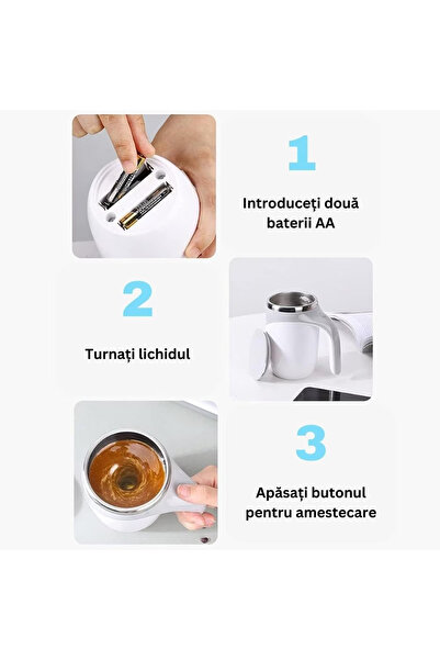 ABYZ Cană metalică cu amestecare automată, termos, 380 ml, albă