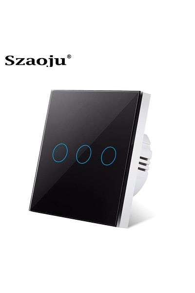 Choice black touch three EU Touch Switch LED Crystal Glass Panel Wall Lamp Light Switch 1/2/3 Gang AC100-24