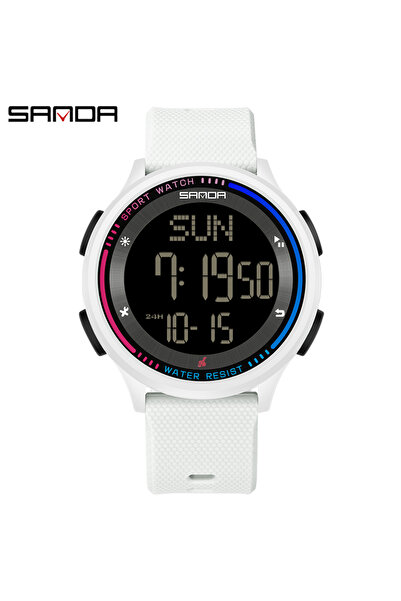 Choice ساعة SANDA بيضاء أنيقة رقمية حركة يدوية للطلاب المراهقين والرياضات الخ...