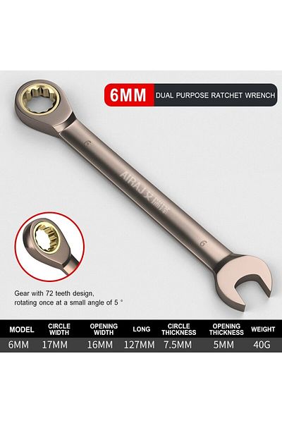 Choice 6mm AIRAJ 6/8/10mm Strengthen Ratchet Wrench Car Repair Hardware Tools Large Opening Dual Purpose Hi