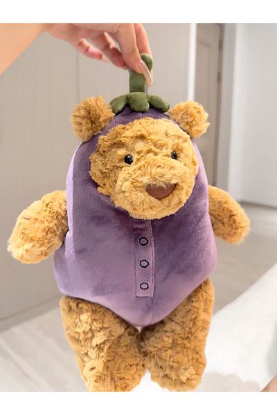 Miniso A 28cm Hot Spot Barcelona Bathrobe Bear Eggplant Bear Strawberry Bear Doll Cute Soothing Companion D