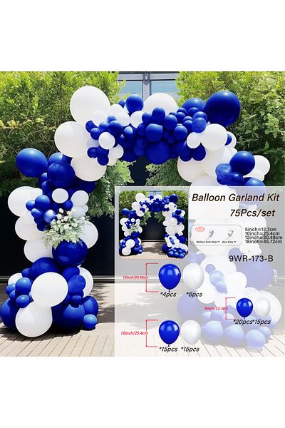 Choice Other 9WR-173-B 75pcs Royal Blue Balloons, Blue White Balloon Garland Arch Kit for Graduation Birthd