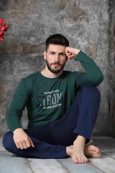 Sude men'S Single JerSey Thin Long Sleeve PAjAmA Set - Crew Neck A300/158 - 1 Piece