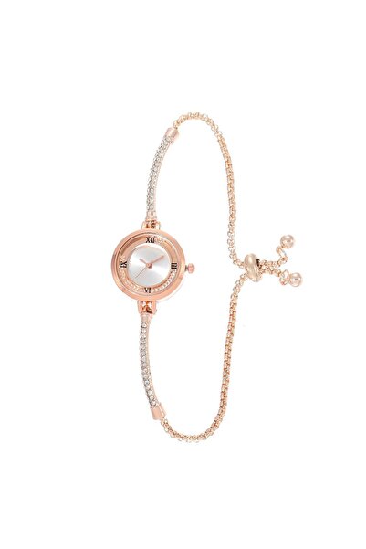 Choice ساعة يد نسائية أنيقة جديدة باللون الذهبي الوردي والأبيض موديل 2024 بسو...
