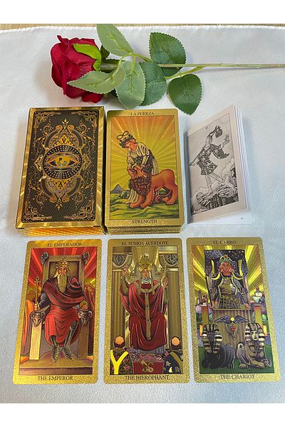 Choice G484 Spanish Gold Foil Tarot Cards 12x7cm Divination Deck for Beginners with 2 Languages Paper Guide