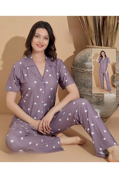 BOYRAZ milan NecK ButtoneD Women's Pajamas Set - Short Sleeve, 11039 - 1 Piece