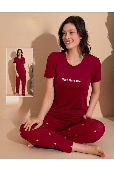 BOYRAZ milan Crew NecK Women's Pajamas Set - Thin Short Sleeve, 11003 Model, 1 Piece
