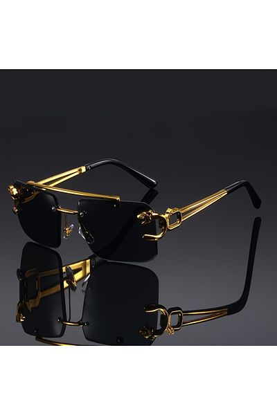 Choice Black Vintage Luxury Golden Fahsion Glasses Cool Tiger Stand Women's Frameless Black For Men And Wom